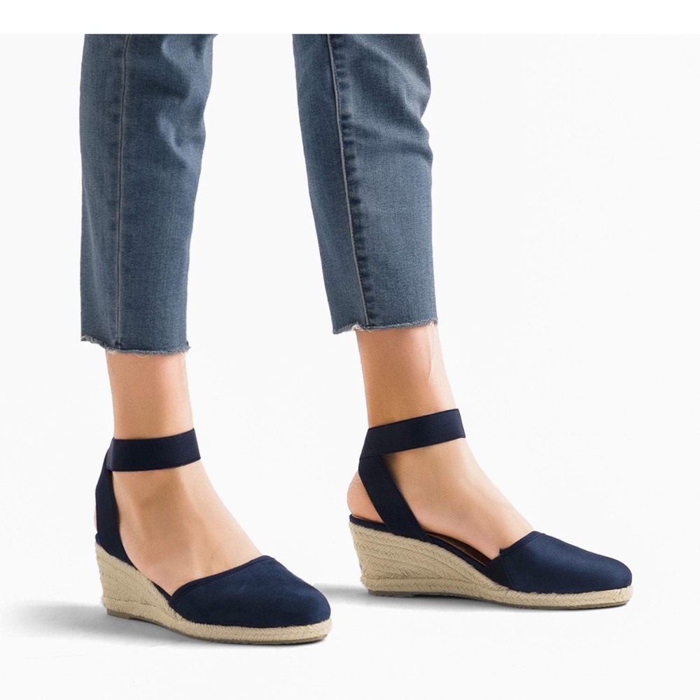 DREAM PAIRS Women's Elastic Ankle Strap Espadrilles Wedge Sandals New! Navy
